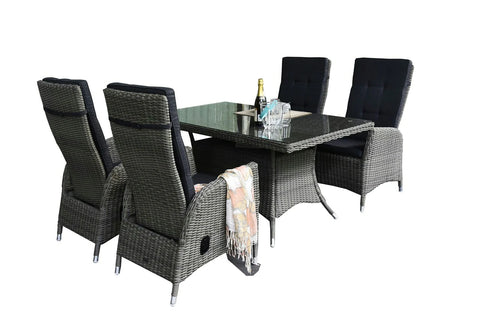 ANGELSEA 5 Piece Outdoor Wicker Recliner Chair Rectangle Dining Set