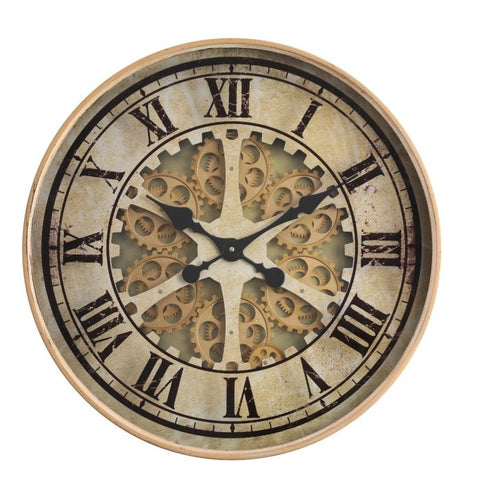 D60CM RAGNAR ROUND EXPOSED GEAR MOVEMENT WALL CLOCK - GOLD