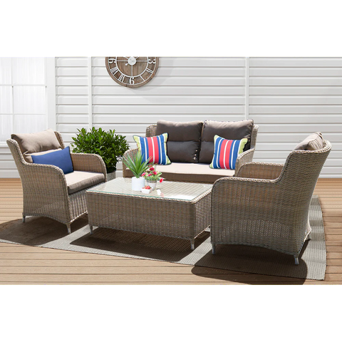 MONT ALBERT - Elegant 4 Seater Wicker Rectangle Coffee Table Lounge Set