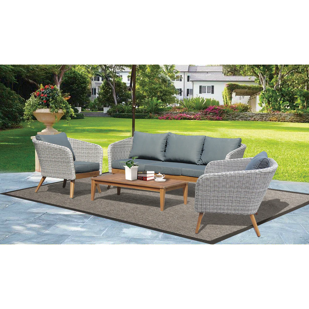 MORNINGTON - 5 Seater Outdoor Timber Table Wicker Lounge Set