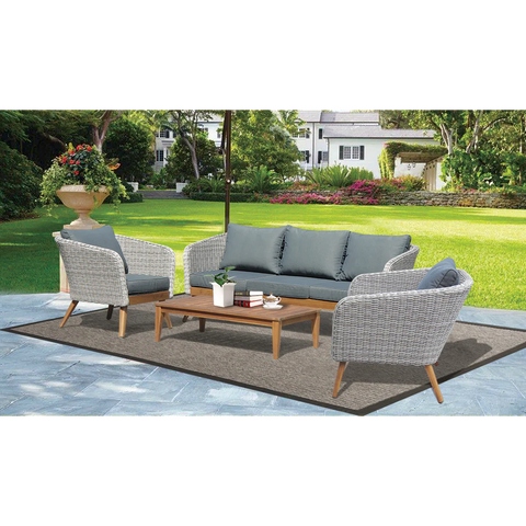 MORNINGTON - 5 Seater Outdoor Timber Table Wicker Lounge Set
