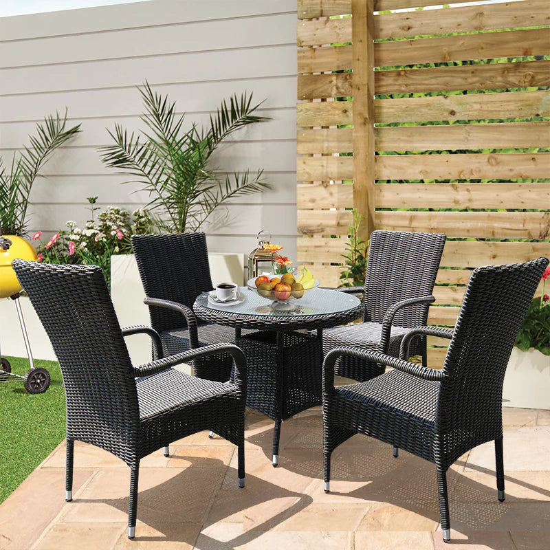 NIDDRIE - 5 Piece Outdoor Round Coffee Table and Stacking Armchair Set