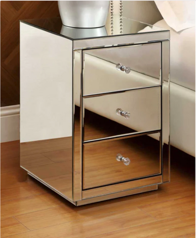 urniture About Us Account Cart Skip to product information Open media 1 in modal Open media 2 in modal Open media 3 in modal Bradshaw Australia  VEGAS Mirrored Bedside Table 3 Drawer with Crystal Effect Handle