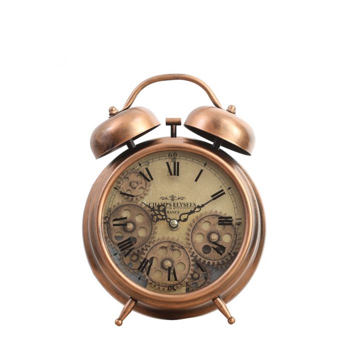 NEWTON BELL EXPOSED GEAR MOVEMENT BEDSIDE CLOCK - COPPER