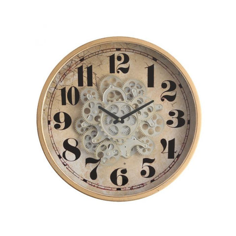 D47CM HENRI MODERN ROUND INDUSTRIAL EXPOSED GEAR MOVEMENT WALL CLOCK - GOLD WASH