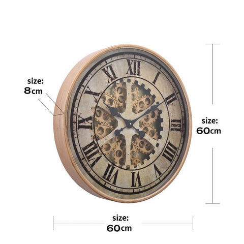 D60CM RAGNAR ROUND EXPOSED GEAR MOVEMENT WALL CLOCK - GOLD