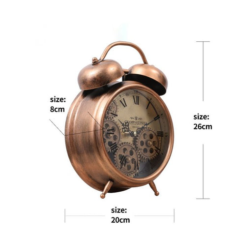 NEWTON BELL EXPOSED GEAR MOVEMENT BEDSIDE CLOCK - COPPER