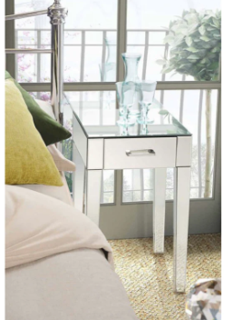 Zoe Mirrored Bedside Lamp Table with Single Drawer Bar Handle