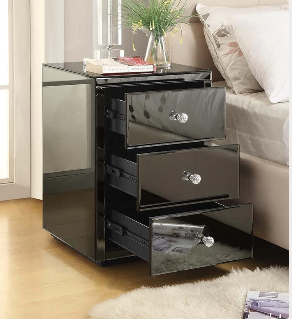 VENICE SMOKE Mirrored 3 Drawer Bedside Table