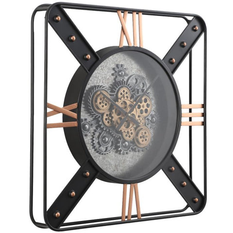 71CM SQUARE TRAFALGAR EXPOSED GEAR MOVEMENT WALL CLOCK - BLACK W/GOLD