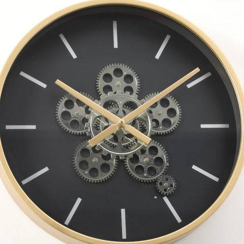 D98CM ROUND TIFFANY INDUSTRIAL EXPOSED GEAR MOVEMENT WALL CLOCK - GOLD