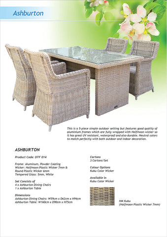 ASHBURTON - 5 Piece Outdoor Wicker Rectangle Table Dining Set