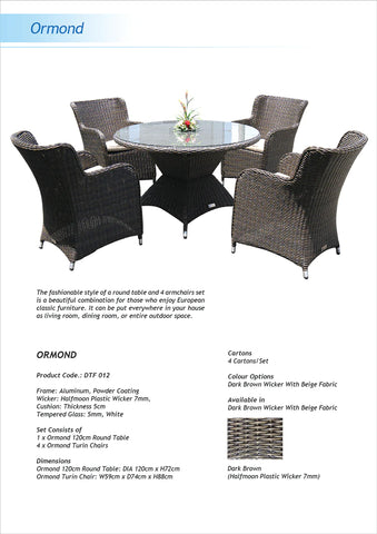 ORMOND - Affordable 5 Piece Outdoor Wicker Round Table Dining Set