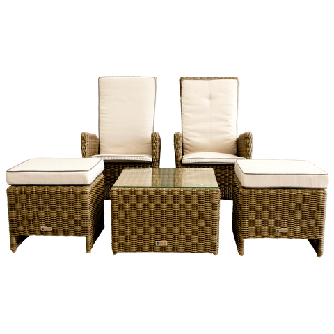 KEW - 5 Piece Outdoor Garden Recliner Chair Square Table Set