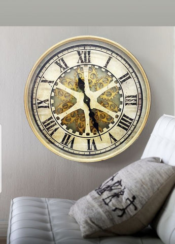 D60CM RAGNAR ROUND EXPOSED GEAR MOVEMENT WALL CLOCK - GOLD