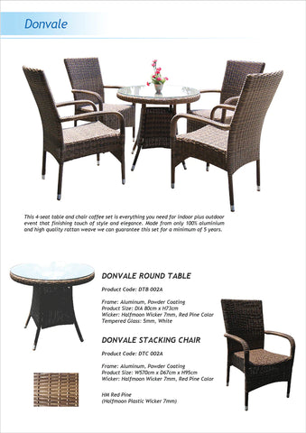 DONVALE - 5 Piece Balcony Patio Round Table and Stacking Chair Set