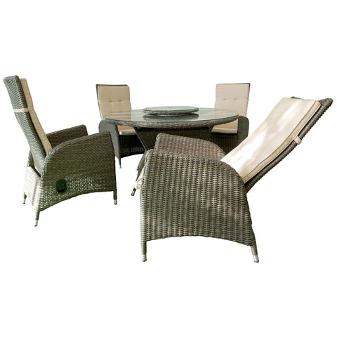 HAWTHORN - 5 Piece Outdoor Wicker Recliner Chair Dining Set