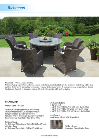 RICHMOND - 8 Piece Outdoor Wicker Round Dining Set with Lazy Susan