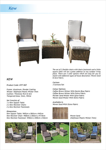 KEW - 5 Piece Outdoor Garden Recliner Chair Square Table Set