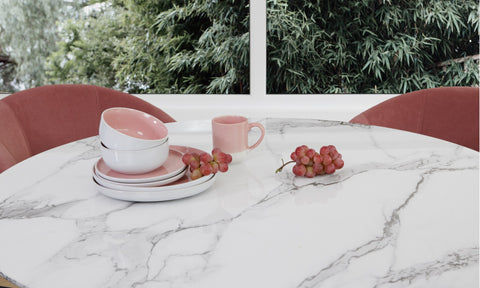 Lilly Dining Table Marble Effect White Sevella White Column