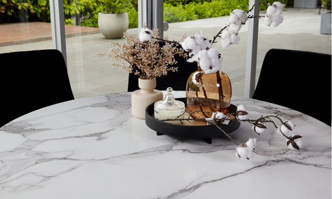 Lilly Dining Table Marble Effect White Sevella Black Column