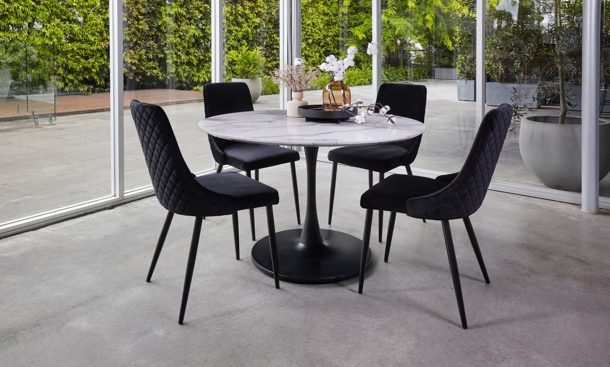 Lilly Dining Table Marble Effect White Sevella Black Column