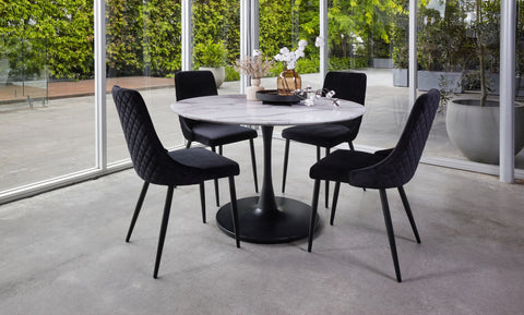 Lilly Dining Table Marble Effect White Sevella Black Column