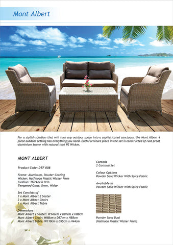 MONT ALBERT - Elegant 4 Seater Wicker Rectangle Coffee Table Lounge Set