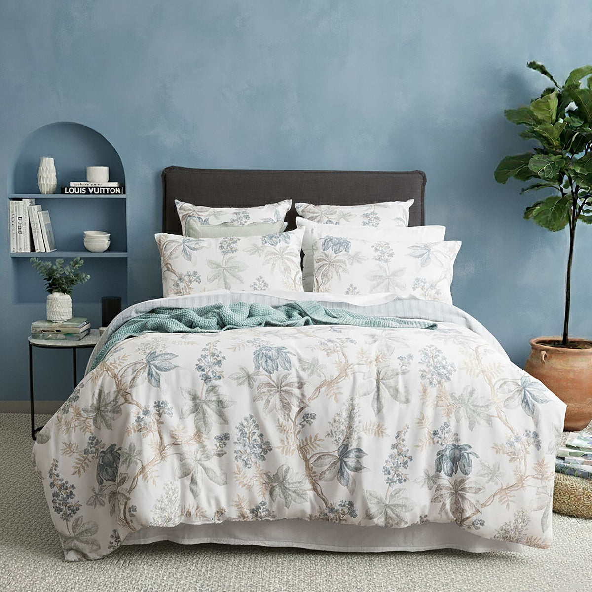 Renee Taylor Textured Cotton Slub Reversible Quilt Cover Set Floral Vine