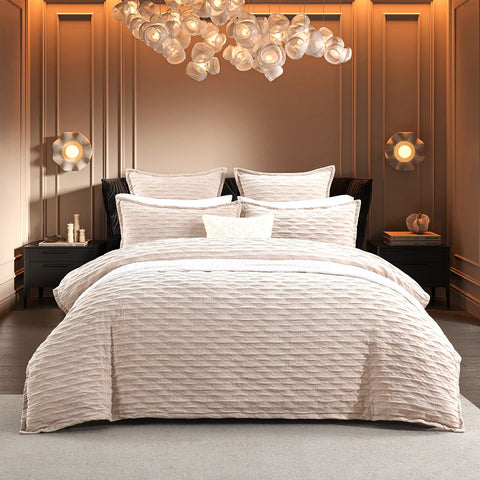 Renee Taylor Marley Jacquard Quilt Cover Set Champagne