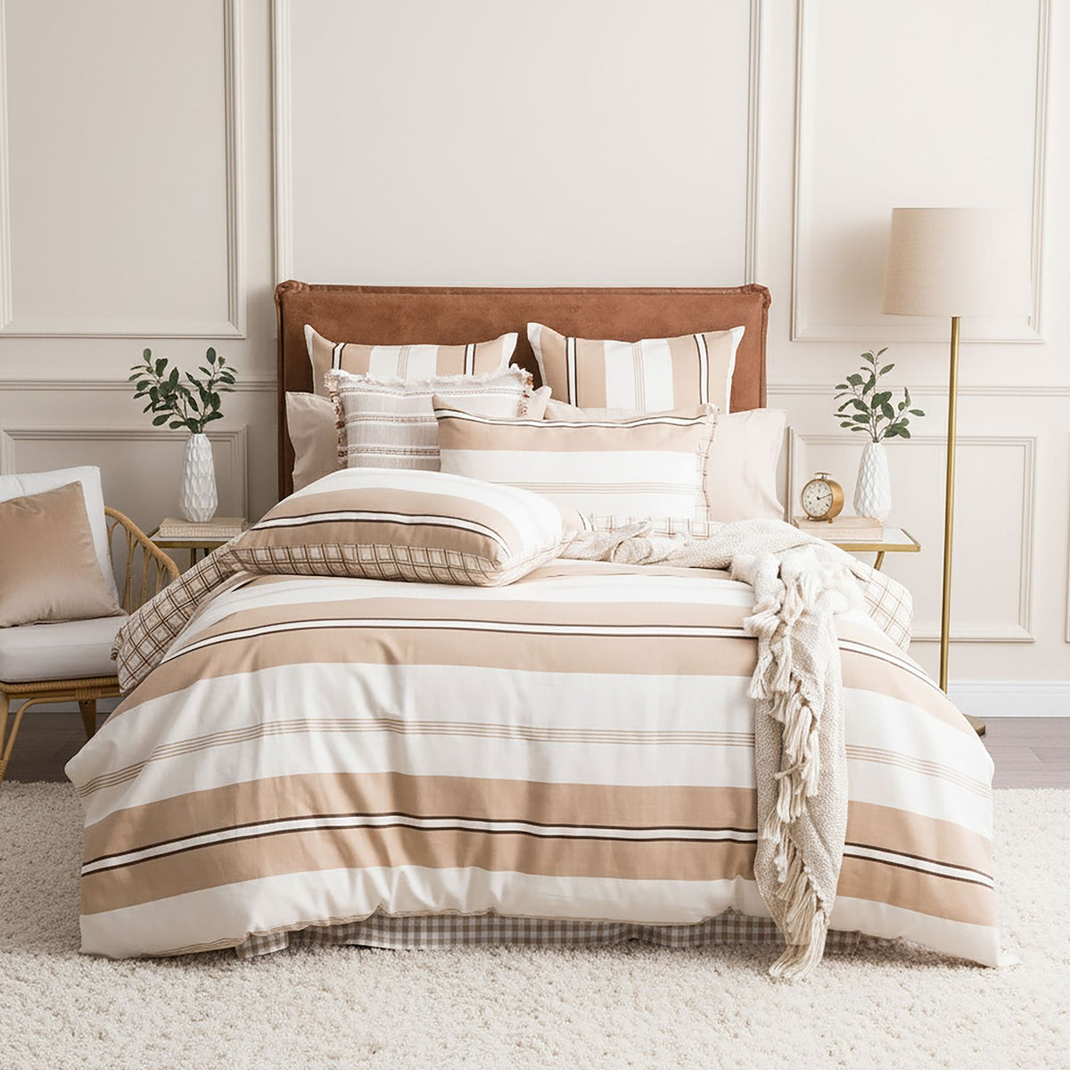 Renee Taylor Textured Cotton Slub Reversible Quilt Cover Set Stephine Stripe