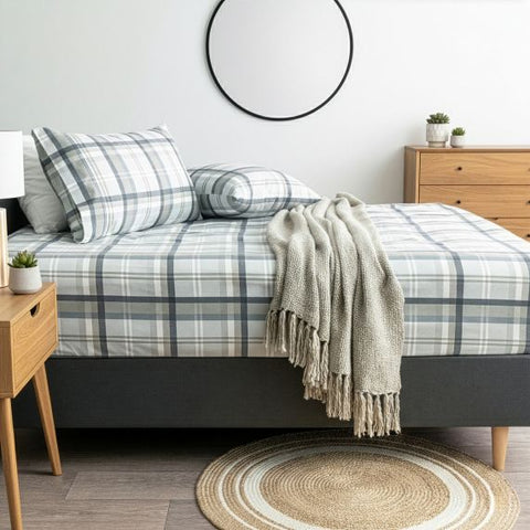 Park Avenue 175 GSM Egyptian Cotton Flannelette Printed Fitted and Pillow Case Set - No Flat Sheet