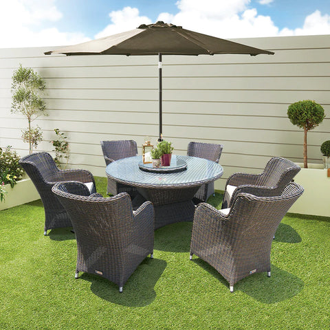 RICHMOND - 8 Piece Outdoor Wicker Round Dining Set with Lazy Susan