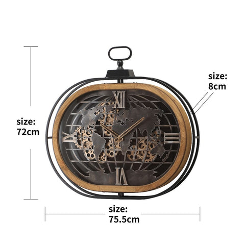 Atlas Columbus Oval FOB Metal Wood Moving Gears Wall Clock, 76cm