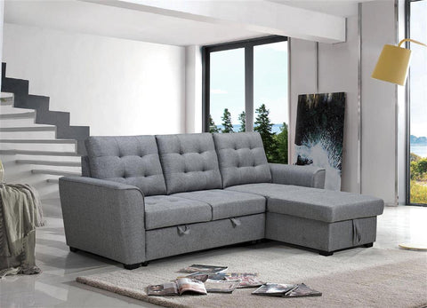 AURORE FAB 2SEATER W SOFABED /REV STRG CHAISE-GREY
