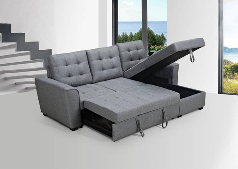 AURORE FAB 2SEATER W SOFABED /REV STRG CHAISE-GREY