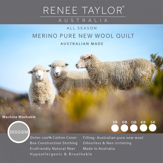 Renee Taylor Australian Made Pure Merino Wool Quilt 350 GSM