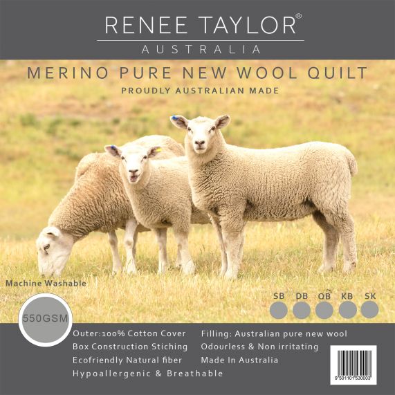 Renee Taylor Australian Made Pure Merino Wool Quilt 550 GSM
