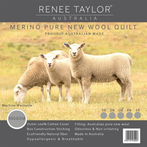 Renee Taylor Australian Made Pure Merino Wool Quilt 550 GSM