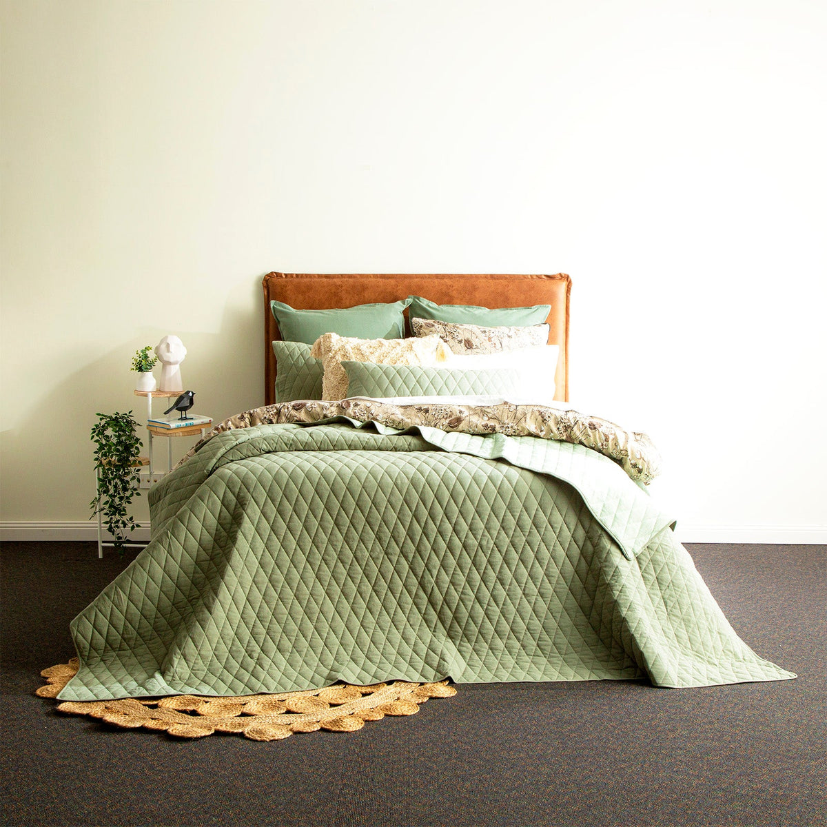 Renee Taylor Diamante Vintage Stone Washed Cotton Reversible Quilted Coverlet Set Super King Juniper