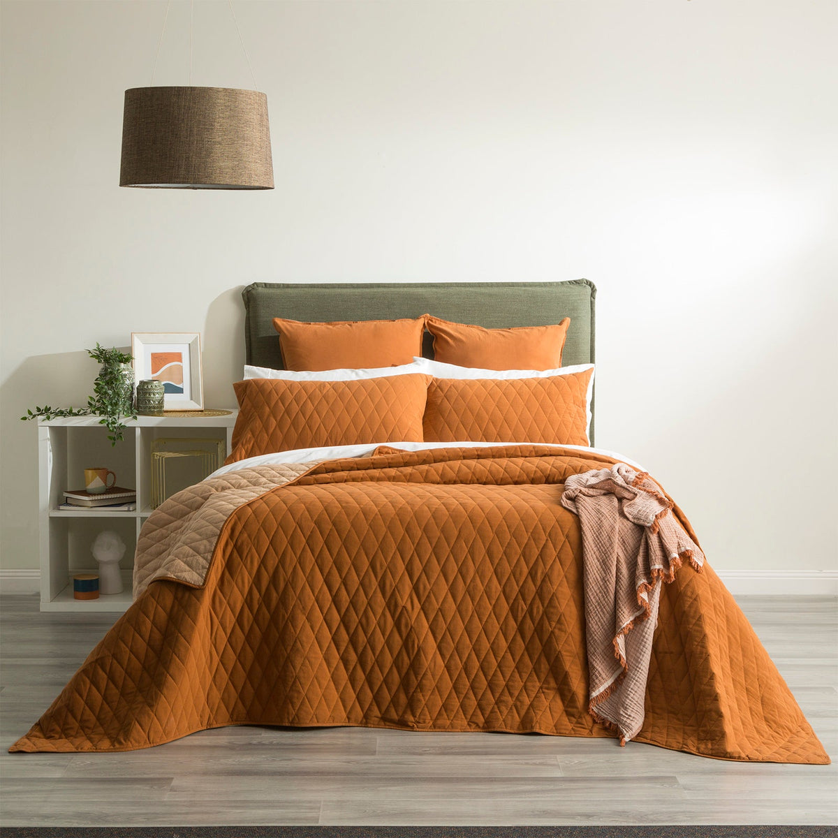 Renee Taylor Diamante Vintage Stone Washed Cotton Reversible Quilted Coverlet Set Queen/King Wood