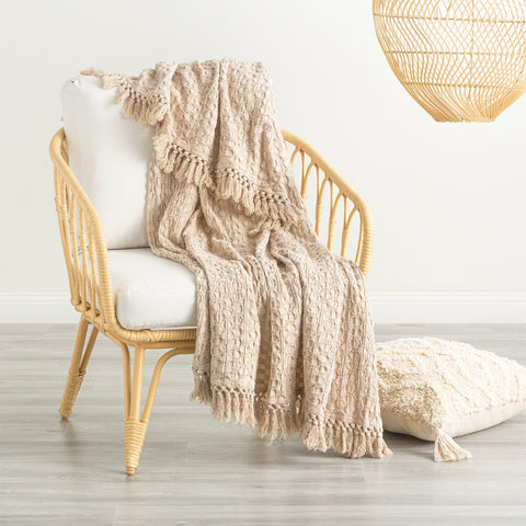 Renee Taylor Alysian washed cotton textured Throw 130 x 200 cms Sand