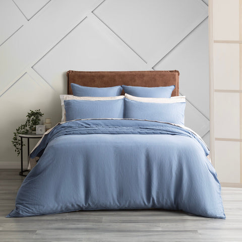 Renee Taylor Cavallo Stone Washed 100% French Linen Quilt cover set Queen Denim