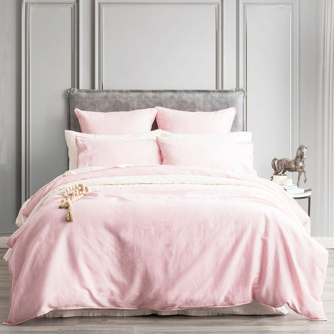 Renee Taylor Cavallo Stone Washed 100% French Linen Quilt cover set Queen Rose