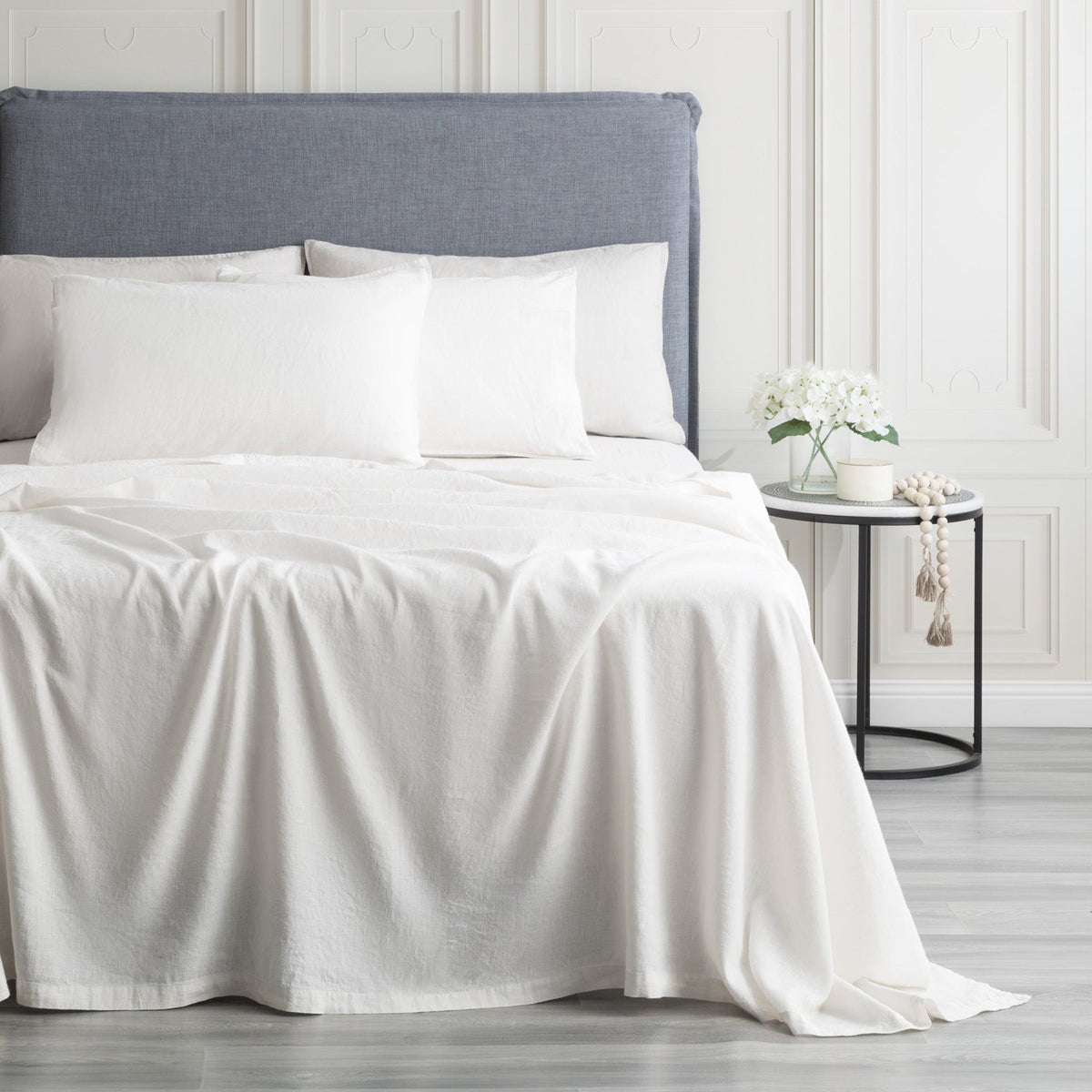 Renee Taylor Cavallo Stone Washed 100 % French Linen Sheet set Queen White