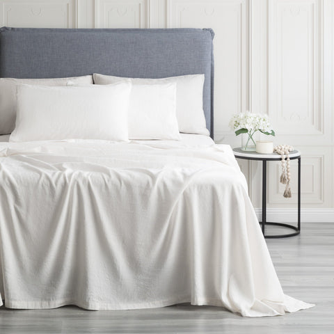 Renee Taylor Cavallo Stone Washed 100 % French Linen Sheet set Queen White