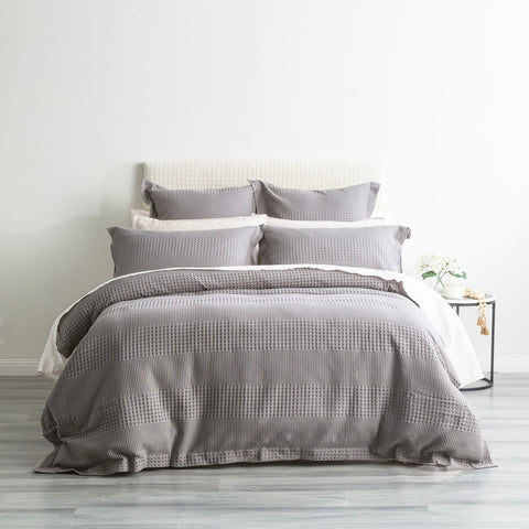 Renee Taylor Elegance Waffle Cotton Jacquard Quilt Cover set Super King Fossil