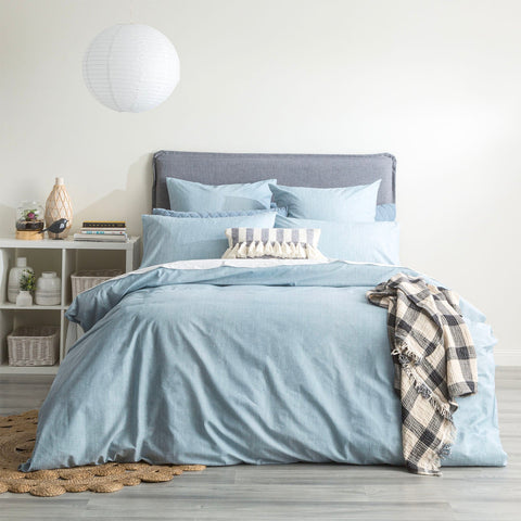 Renee Taylor Chambray Washed Cotton Quilt cover Set Super King Aquatic