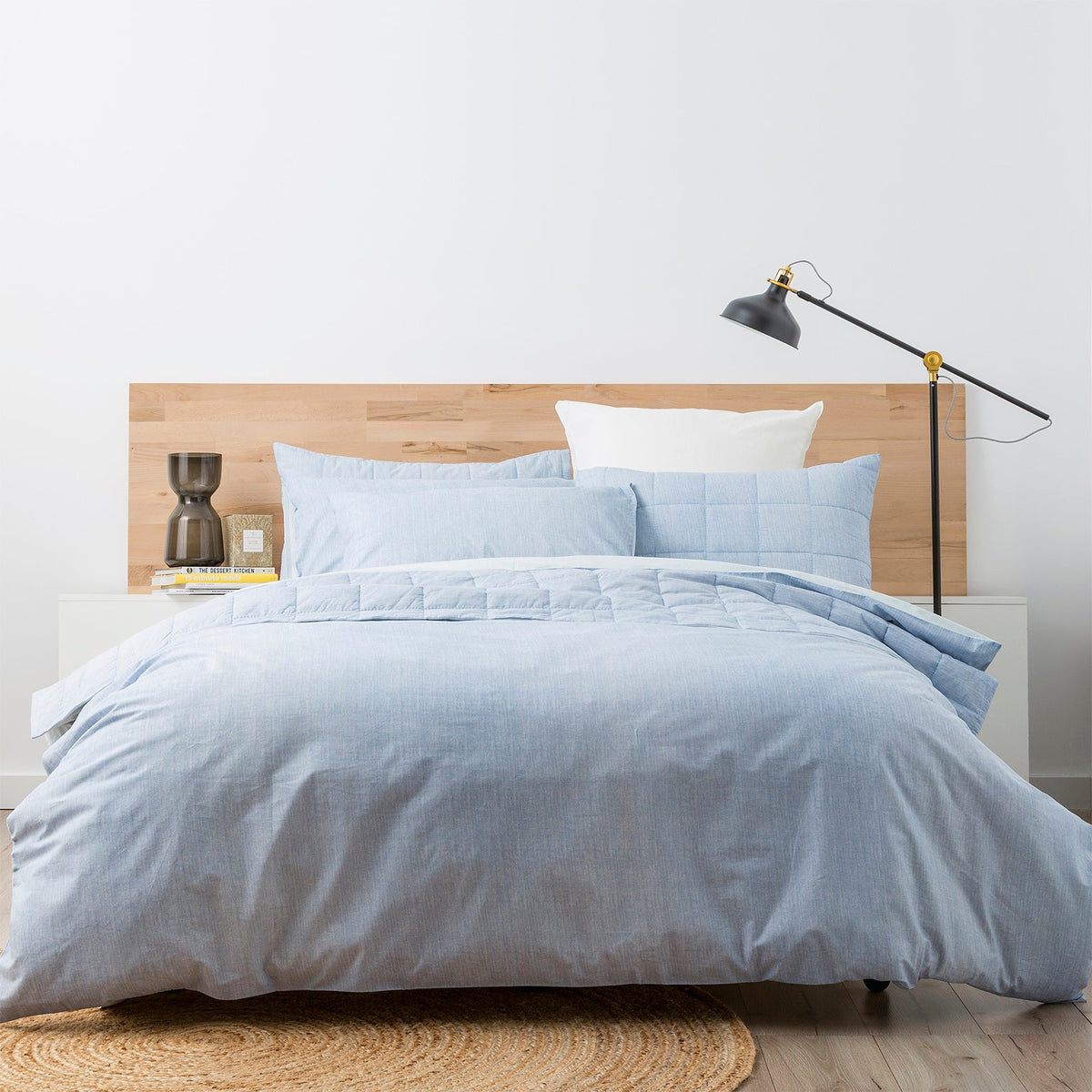 Renee Taylor Chambray Washed Cotton Quilt cover Set Double French Blue