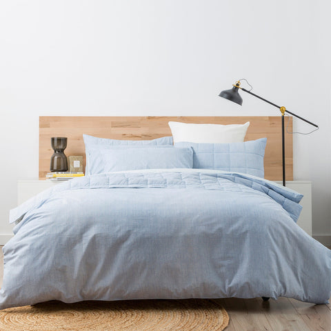 Renee Taylor Chambray Washed Cotton Quilt cover Set Double French Blue